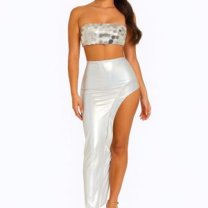 Metallic Sequin Crop Top & Skirt Set